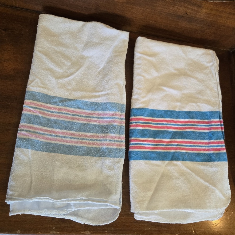 Vtg Standard Textile Hospital Baby Blanket Pink Blue Stripe White Receiving 2